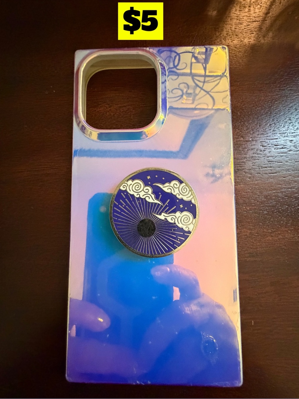 14 pro max Holographic Iridescent iPhone Case with Enamel Pop Socket